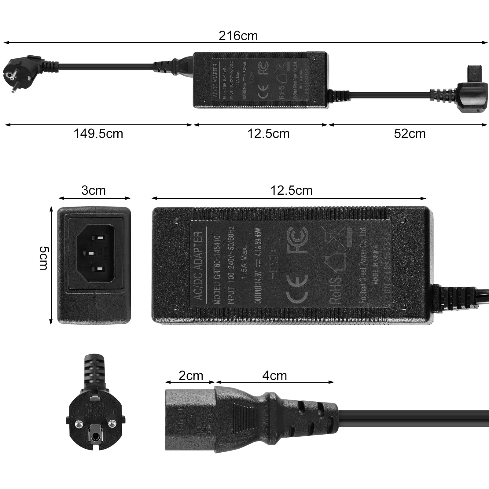 WOLTU Adaptateur Secteur AC 14,5V Pour Mini Frigo – Câble Alimentation Portable 2m – Convertisseur Tension Pour Glacière Électrique