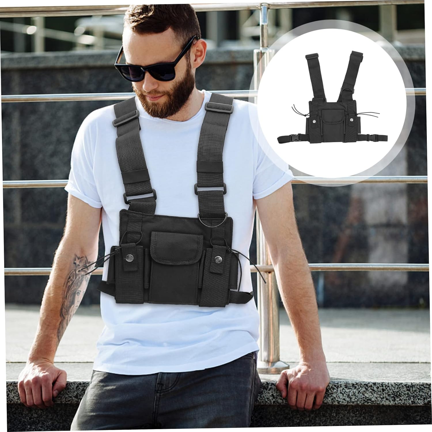 Chest Harness Holder Vest Radio Chest Pack Nylon Multi-pocket for Survival Camping Traveling