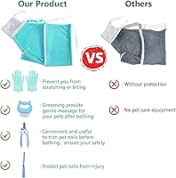 Vista 2 de KlerRoem Bolsa de baño para gatos, ajustable, antimordeduras y antiarañazos, bolsa de aseo de malla para ducha de gatos para perros y gatos