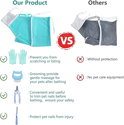 Miniatura 2 de KlerRoem Bolsa de baño para gatos, ajustable, antimordeduras y antiarañazos, bolsa de aseo de malla para ducha de gatos para perros y gatos