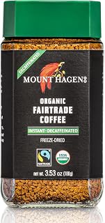 Mount Hagen Organic Freeze-Dried Instant Decaf Coffee, 3.53oz Jar - Fairtrade Arabica, Rich Smooth Taste, Caffeine-Free