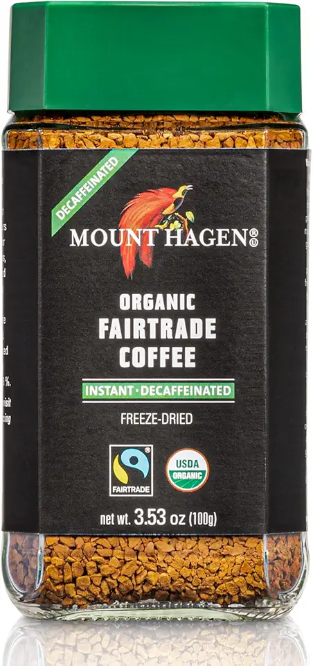 Mount Hagen 3.53oz Organic Freeze Dried Instant Decaf Coffee | Eco-friendly, Fairtrade Decaf Coffee Made From Organic Medium Roast Arabica Beans [3.53oz Jar] EU Organic USDA Organic Fairtrade Internat