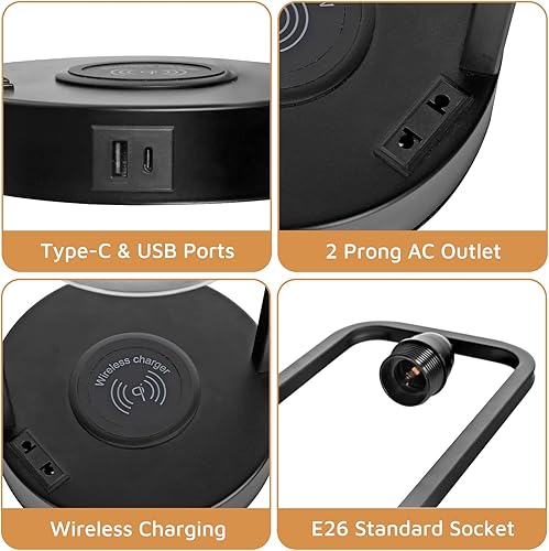 Miniatura 4 de Juego de 2 lámparas de mesa de carga inalámbrica para dormitorio, control táctil regulable con puertos USB tipo C y salida de CA, lámpara de mesita