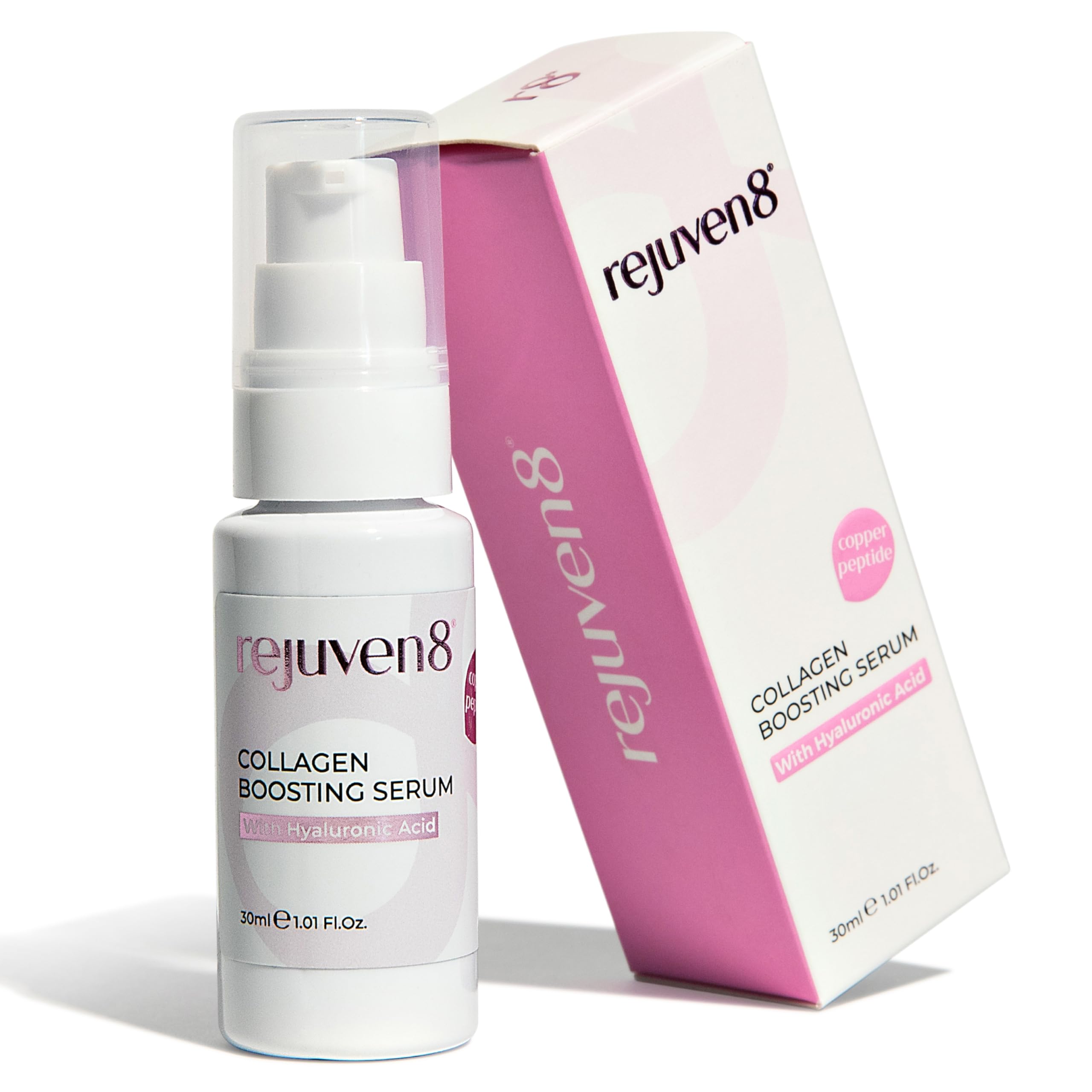 Rejuven8 Collagen Boosting Serum with Copper Peptides & Hyaluronic Acid, Anti Ageing Face Serum for Women, Vegan Skincare