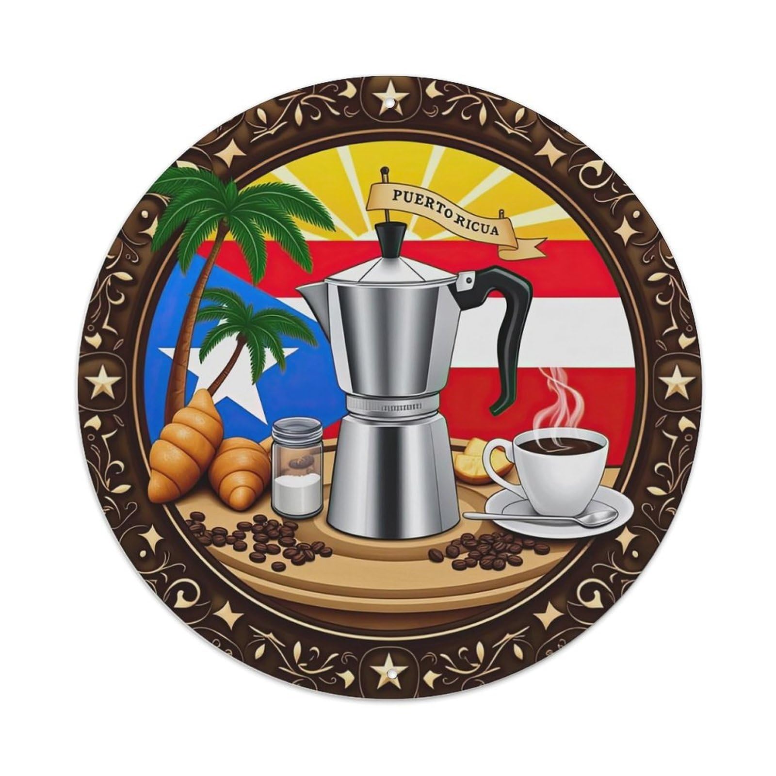 Puerto Rico Coffee Flag Palm Tree Metal Tin Sign