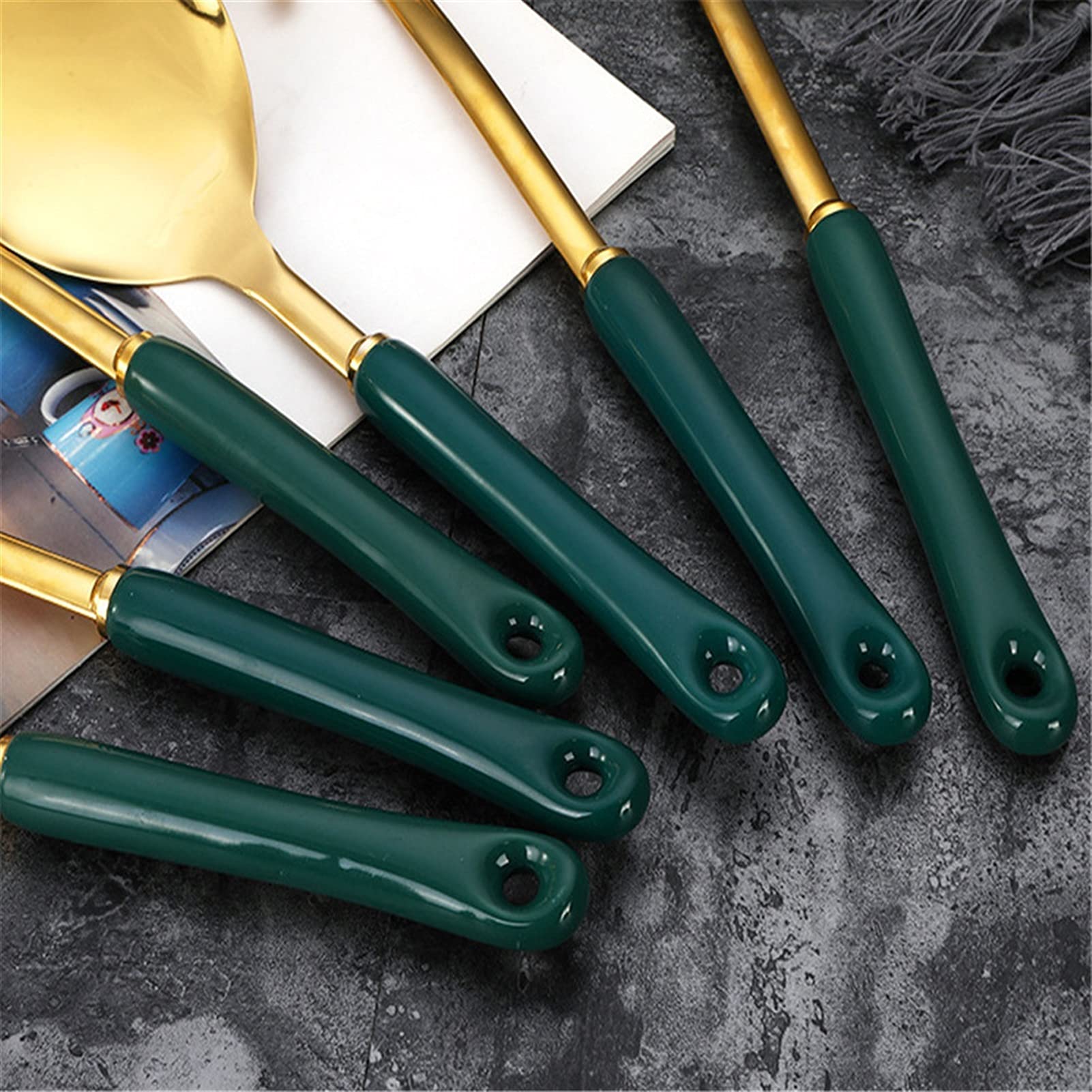 Küchengeräte Setzt Löffel Edelstahlspatel BBQ Küchenspachtelklemmen Löffel Küchenzangen Kochwerkzeuge Geschenkset (Color : Black)