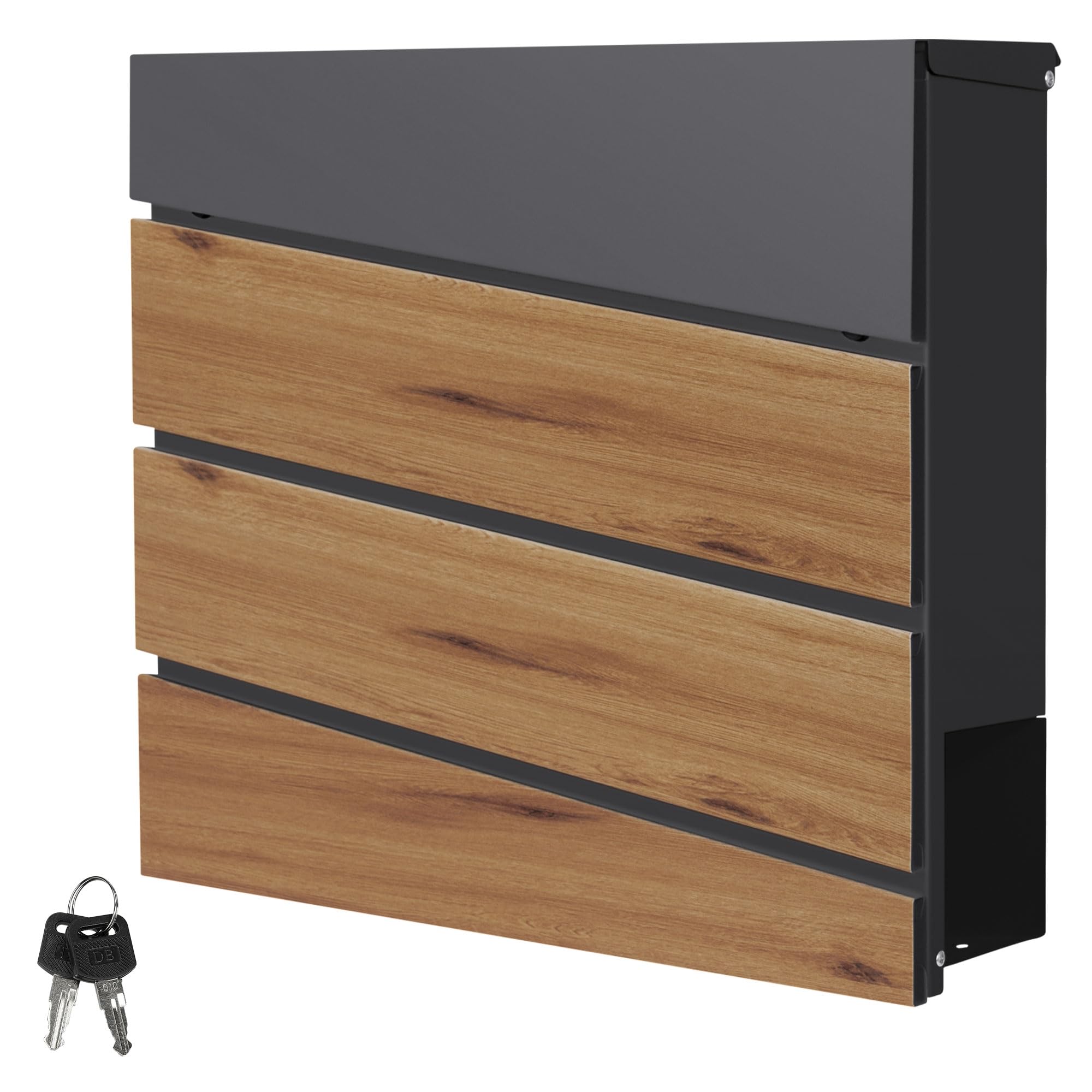 ML-Design Cassetta Postale Montaggio a Parete Muro Esterno 37 x 36,5 x 11 cm in Acciaio Antracite/Aspetto Legno Buca delle Lettere con Scomparto Porta Giornali Stile Moderno con Serratura e 2 Chiavi