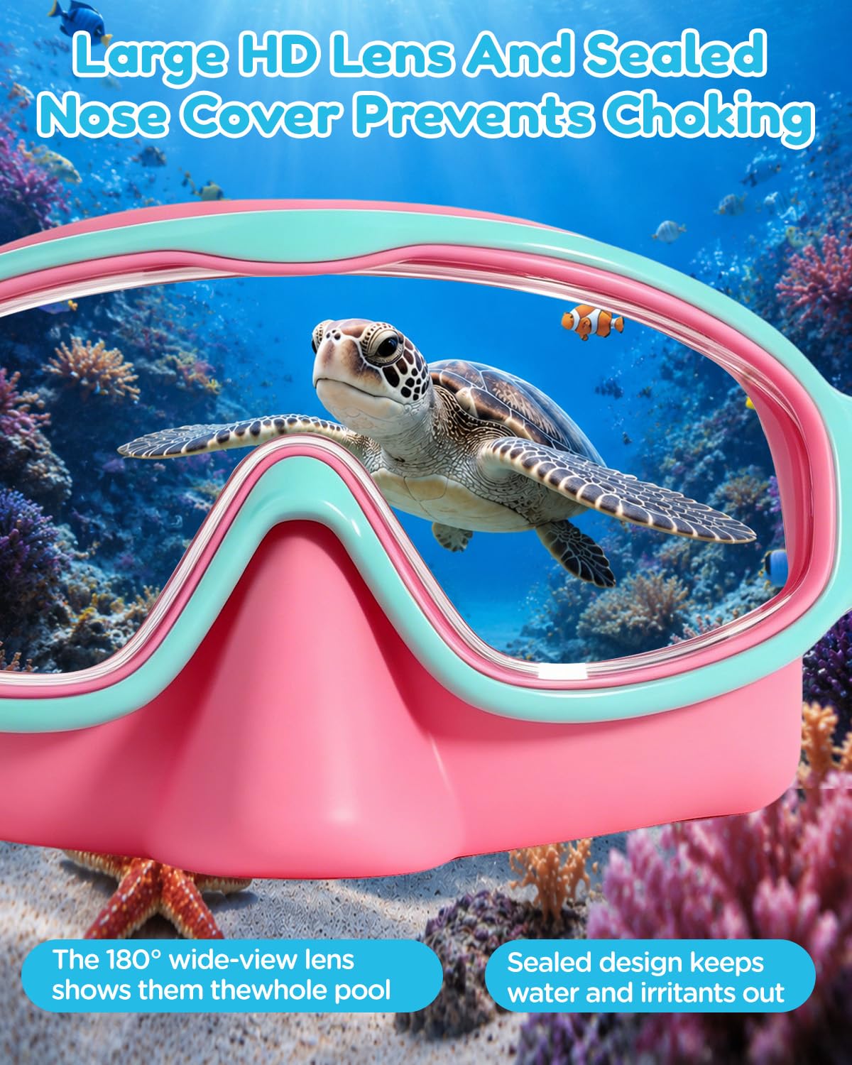 Lot de 2 lunettes de natation pour enfants avec cache-nez, large vue, protection UV, masque de natation pour garçons et filles de 3 à 14 ans