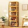 Pxkmouy Collection Case Display Cabinet Desktop Figure Case 5 Layer Collection Cabinet Acrylic Showcase Natural Bamboo Frame Display Case Hover Flip Cabinet Door Doll Car Model Small Statue Sturdy