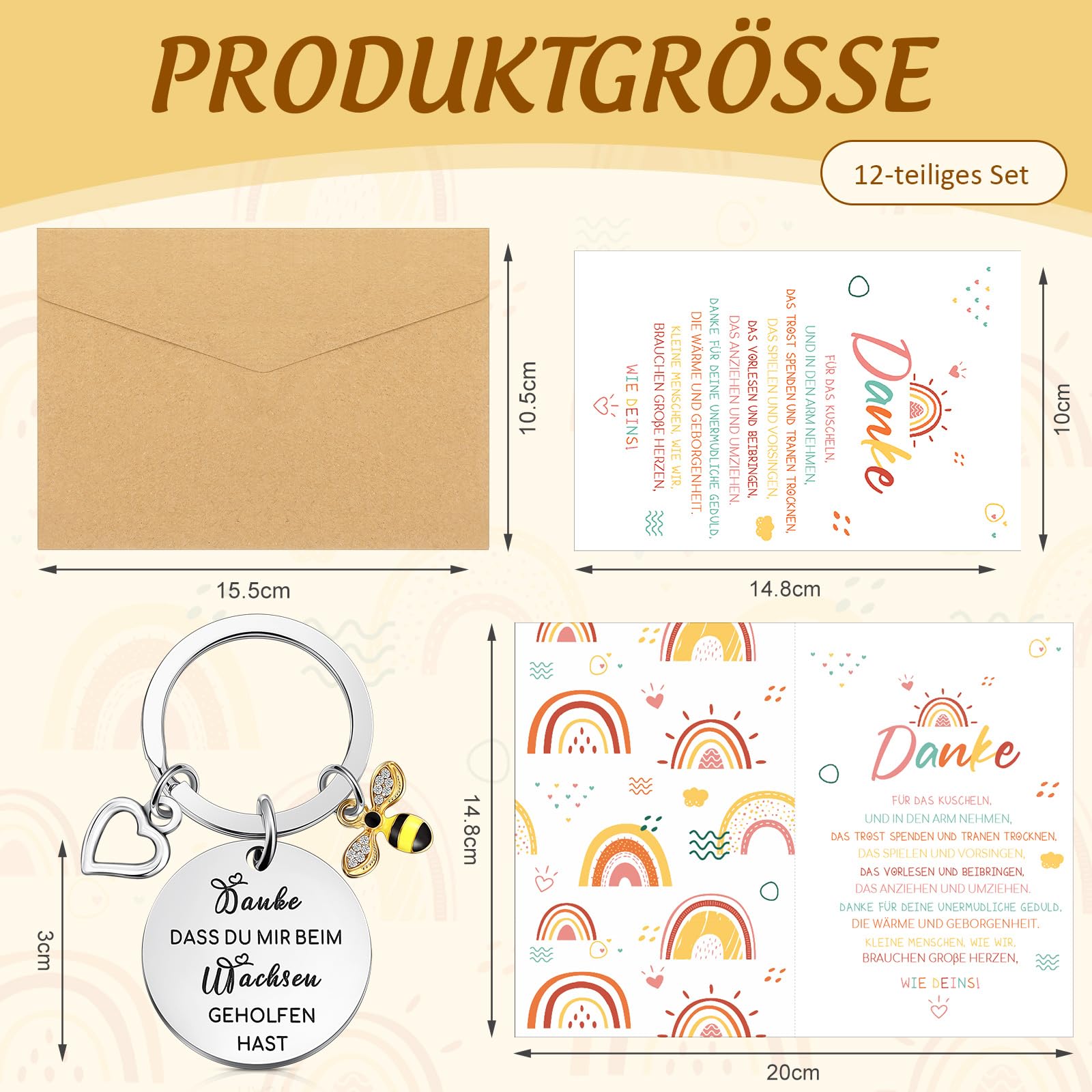 12 Portachiavi Ape Con Frasi Ispiratrici Per Ringraziamento – Con Etichette E Sacchetti Organza - 4