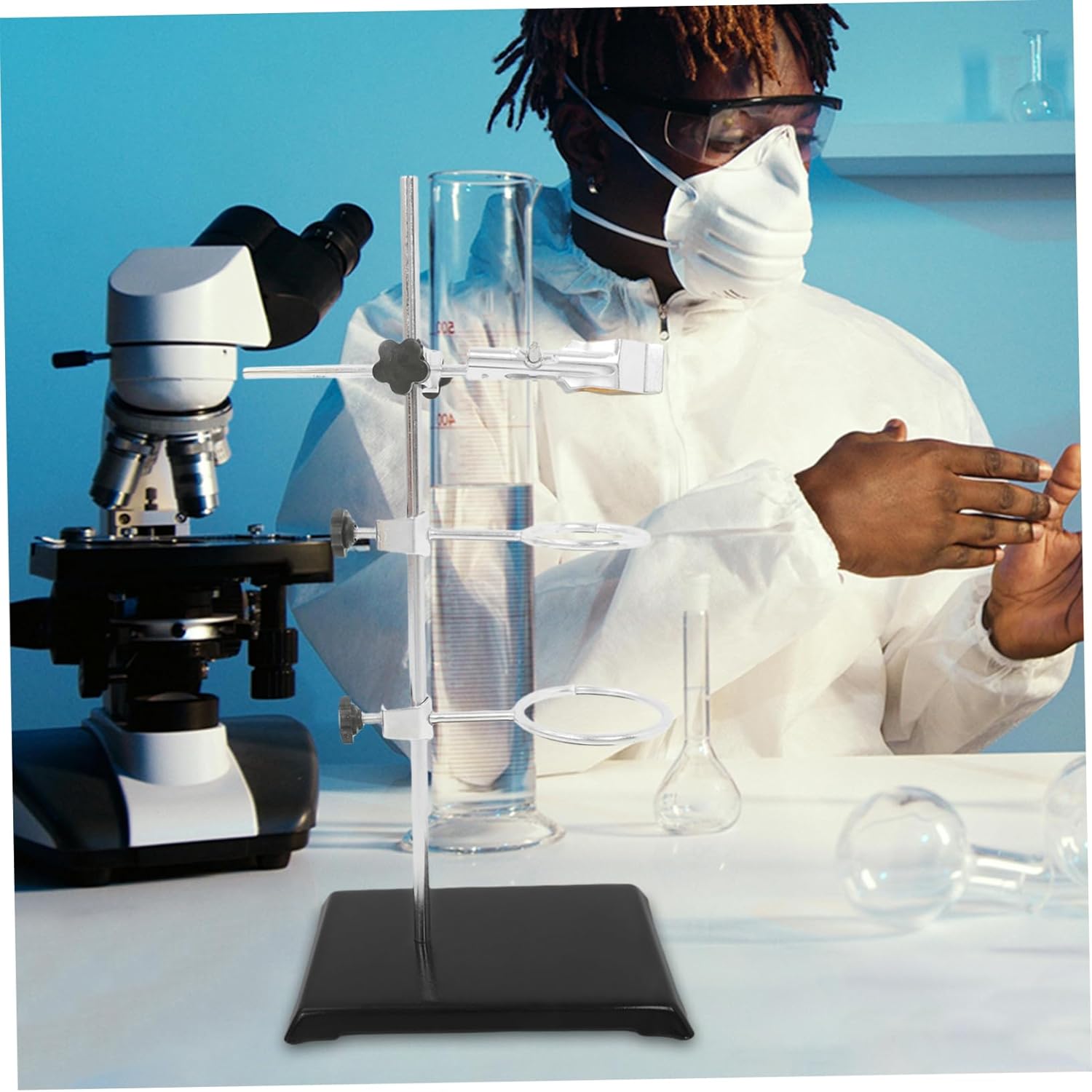 Adjustable Lab Stand Flask Clamp Ring Stand Beaker Holder Metalware Chemistry Lab Robust Design Scratch Prevention Versatile Clamp