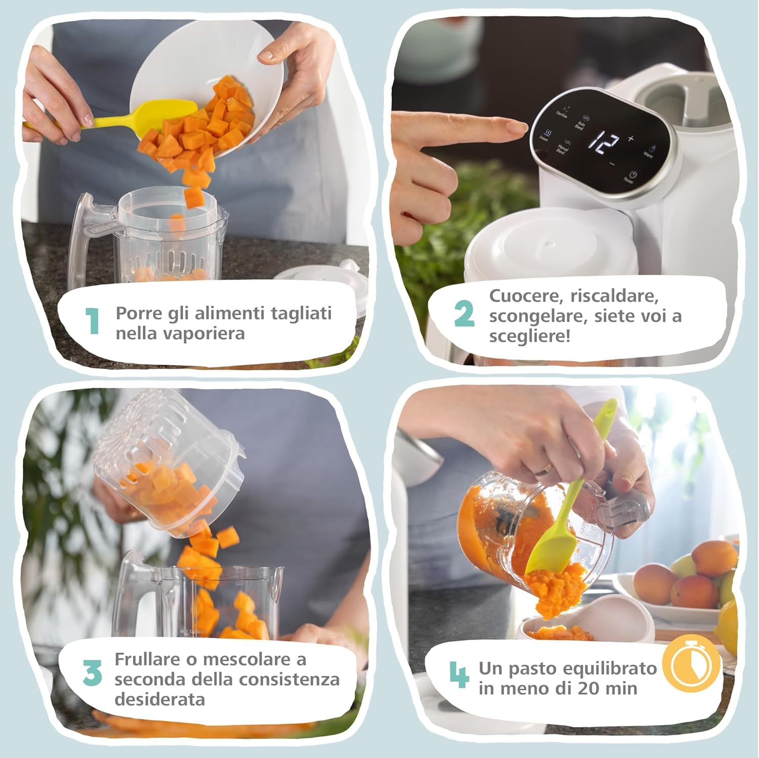 Sweety Fox Babycook - Robot Cocina Bebe - 7 Funciones - Vapor, Mezclador, Pulso, Autolimpieza, Esteriliza, Calienta, Descongela - Procesador de Alimentos Bebe