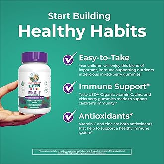 MaryRuth Organics Kids Immune Support Gummies | USDA | Vitamin C, Zinc, and Elderberry Gummies | Immune Support for Kids Ages 4+ | Vegan | Non-GMO | Gluten Free | 60 Count