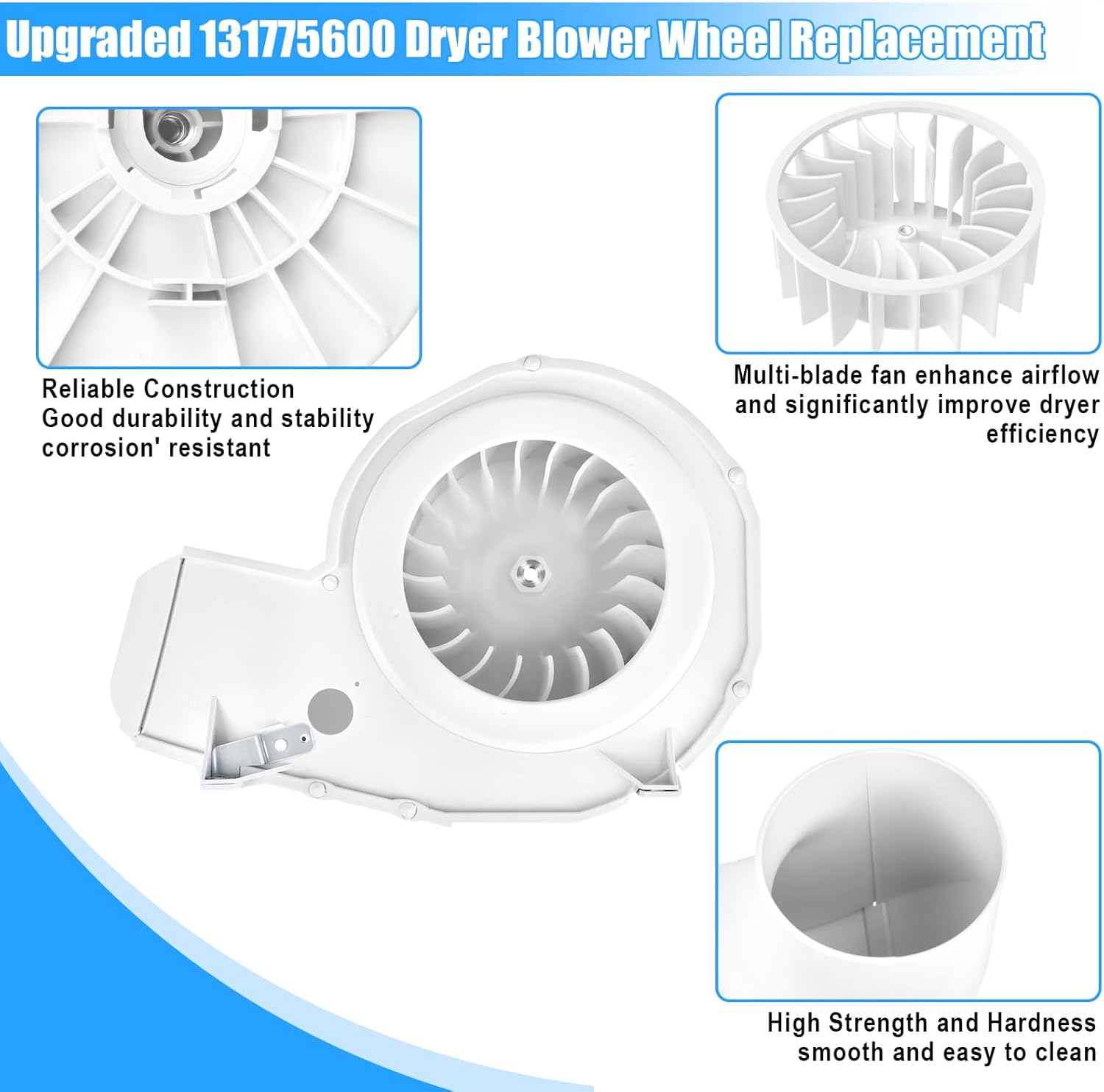 Upgraded 131775600 Dryer Blower Wheel and Housing Assembly Compatible with Electrolux Frigidaire Kenmore Dryer Blower Wheel Parts,Frigidaire Dryer Blower Fan 131775610, WE14X10025,1316063