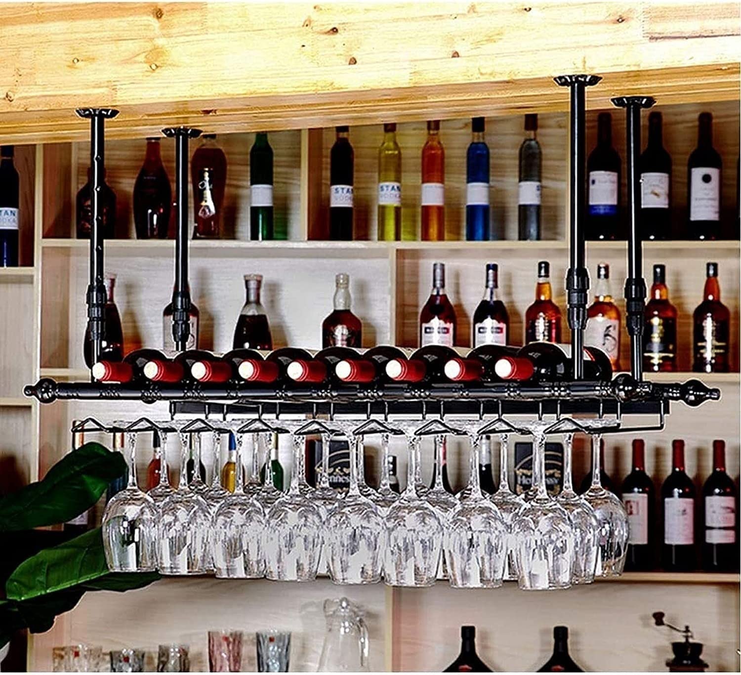 Porte-bouteilles de vin en métal suspendu réglable pour bar et restaurant 150cm