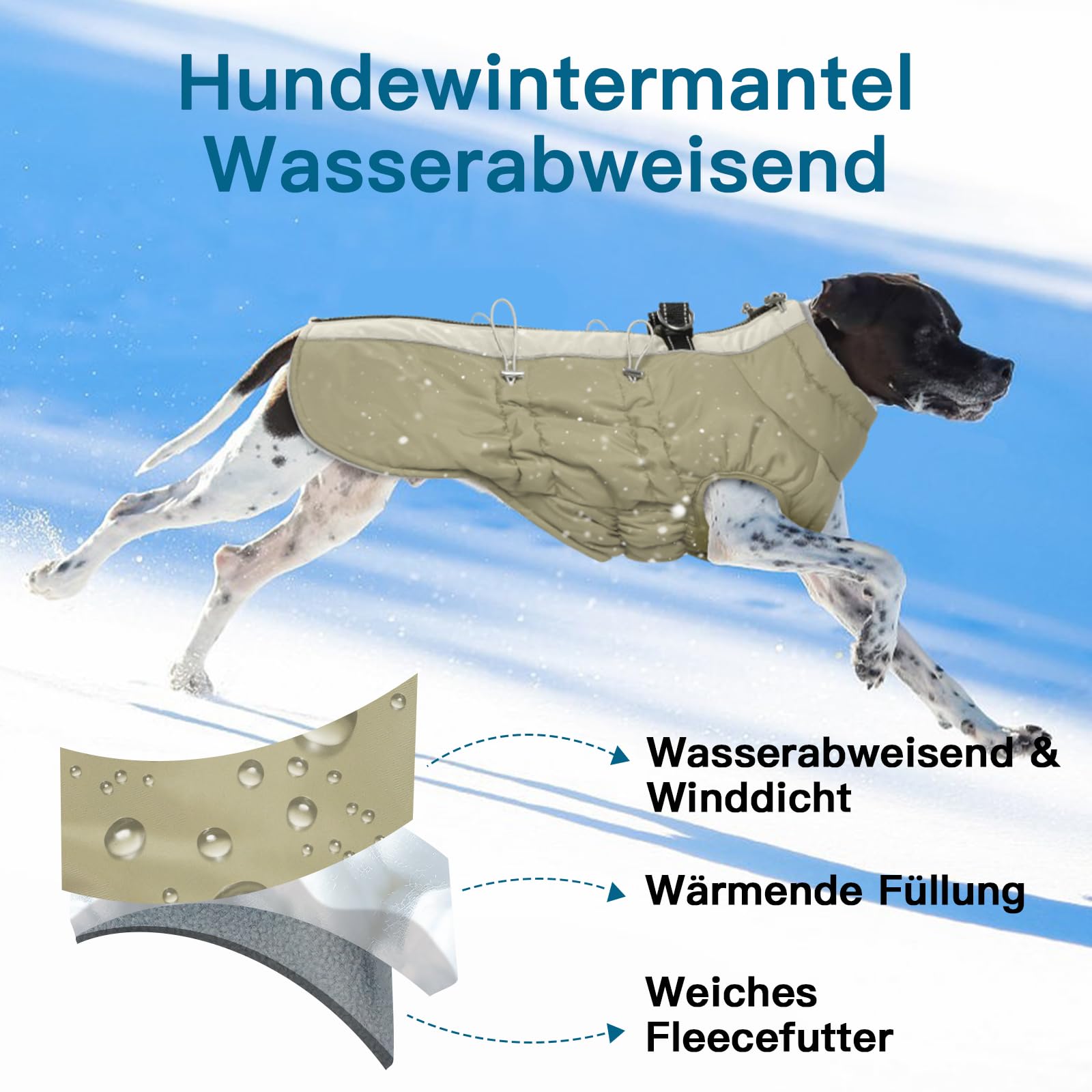 Cappotto invernale per cani grande, resistente all'acqua, riflettente, con pettorina e chiusura lampo antiscivolo, caldo e morbido, Border Collie, Dalmata, Albicocca, XL