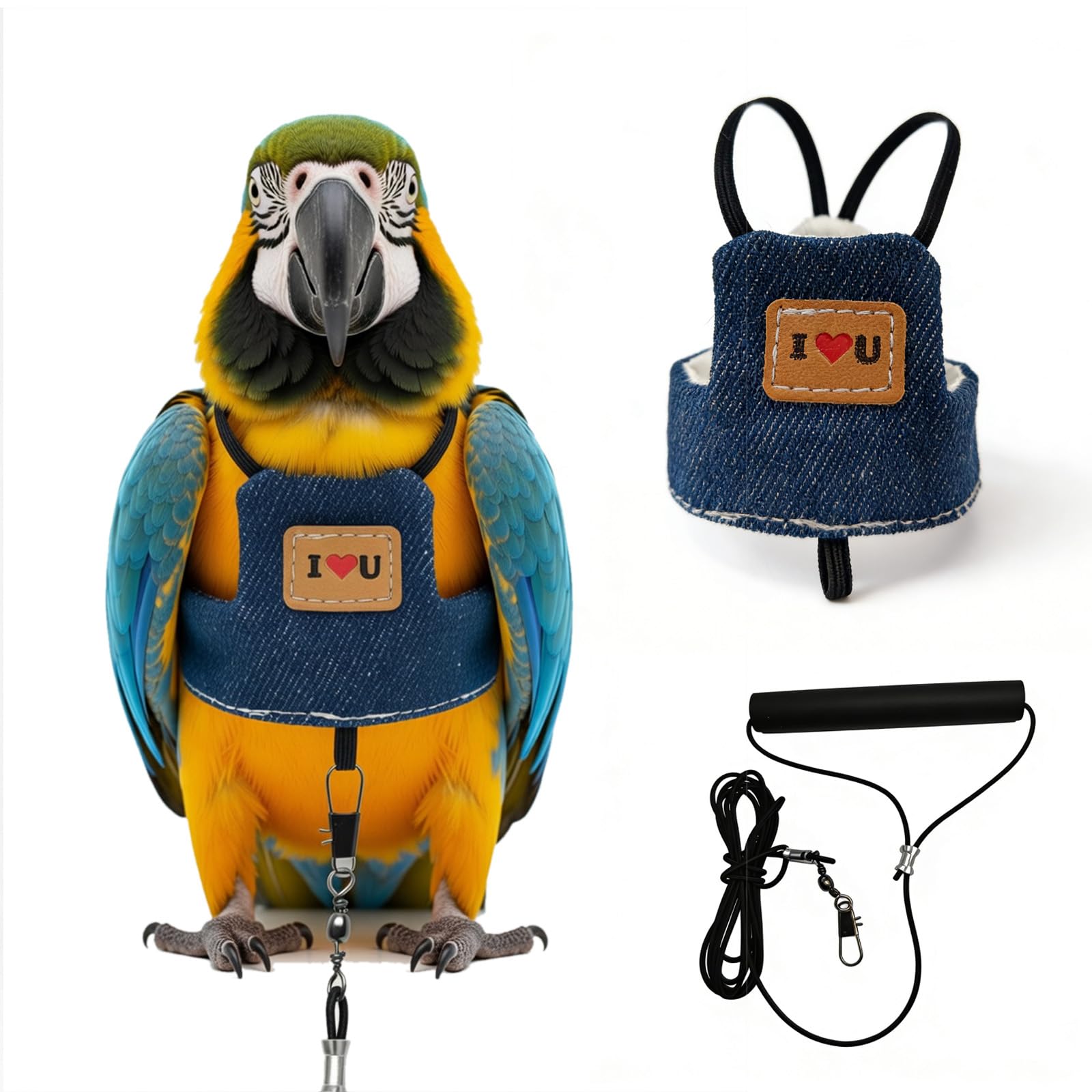 Bird Flight Harness Vest, Adjustable Training Design Anti-Bite, Suit with Leash for Parakeets Cockatiels Conures Budgies, Bird Flying Clothes with Rope and Handle