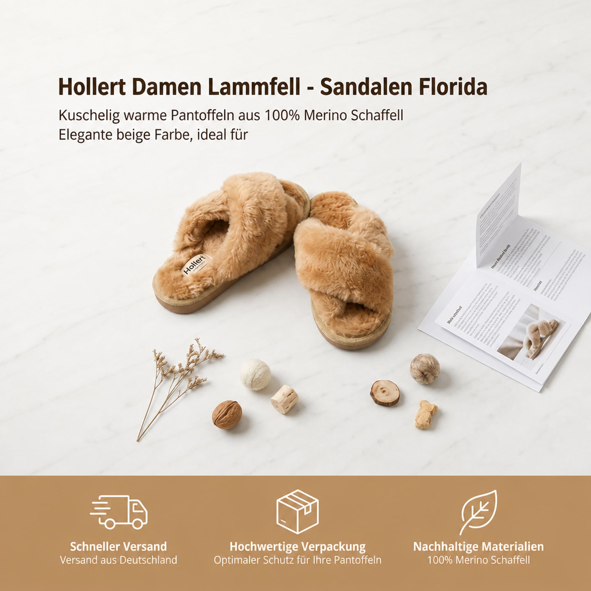 Damen Lammfell - Sandalen Florida BEIGE 100% Merino Schaffell Pantoffeln kuschelig warm