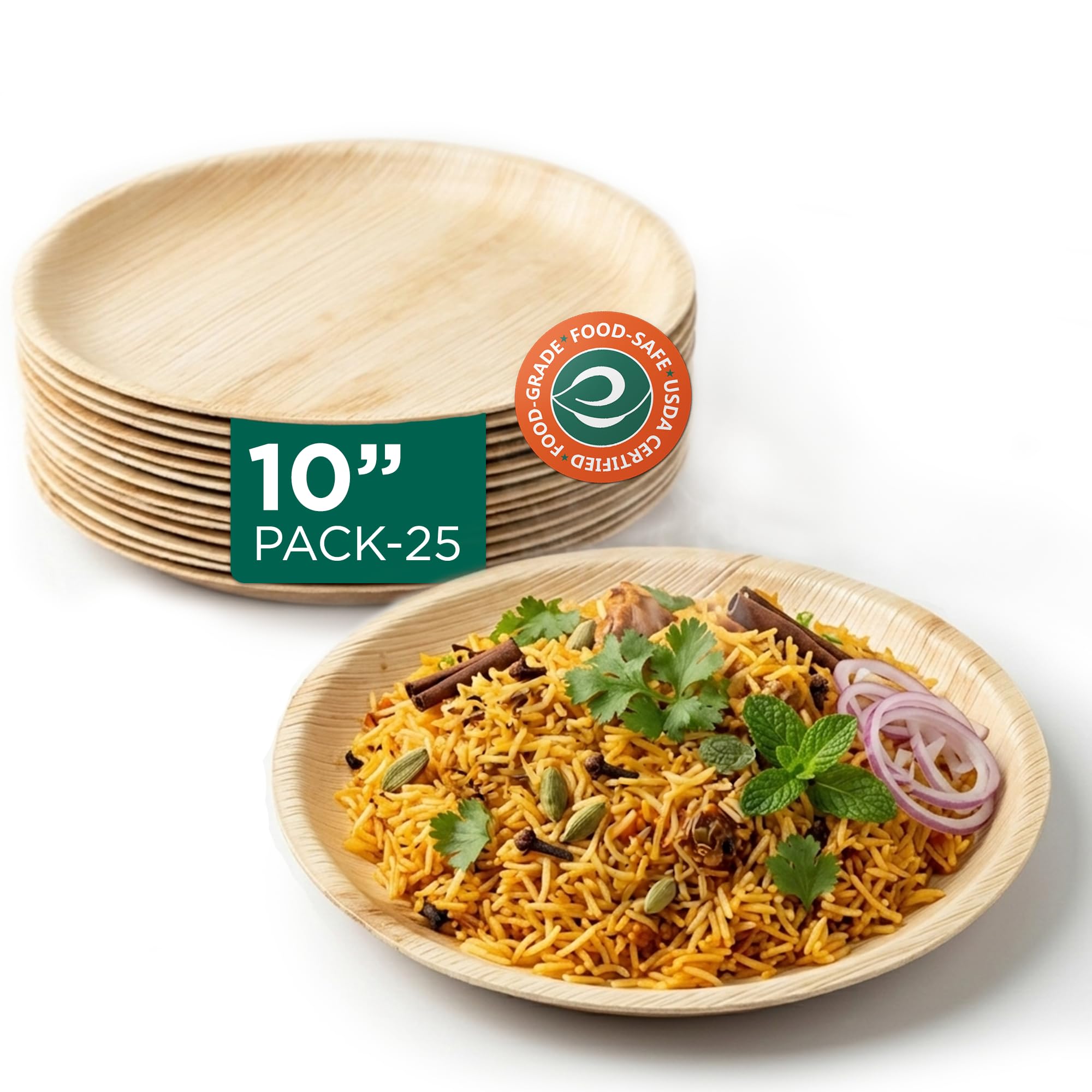 ECO SOUL [10 inch, 25-Pack Bamboo Round Plates | Disposable Eco-Friendly Biodegradable Like Bamboo Wood Plates | Party, Wedding, Event Plates (25 cm)