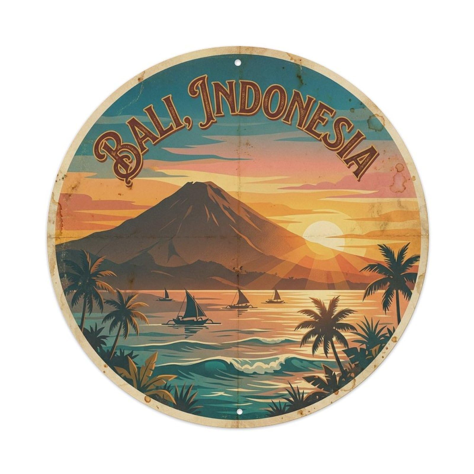 Bali Coastal Town Sunrise Island City Travel Old Metal Tin Sign