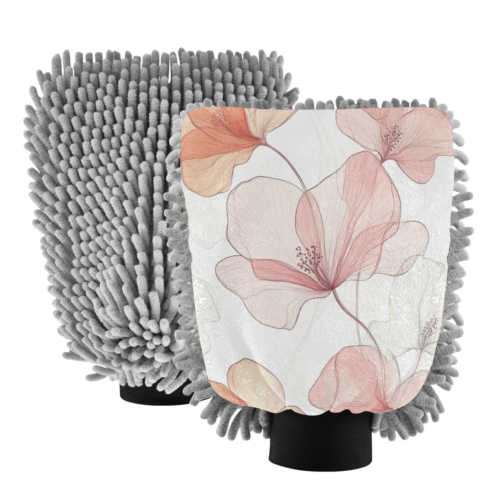 STAYTOP Line Flowers Car Wash Mitt Microfiber, 2Pcs Scratch Free Lint-Free, Premium Chenille Microfiber Mitt Car Wash Brush-M
