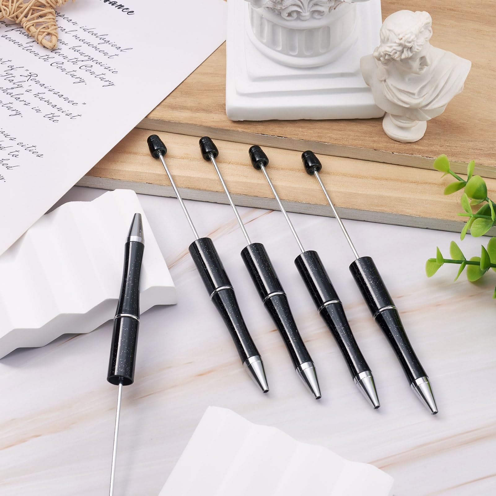 Craftdady Black Beadable Pens 5Pcs Plastic Bead Ballpoint Pens with Pen Refills Shaft Black Ink Bead Pens DIY — view 5