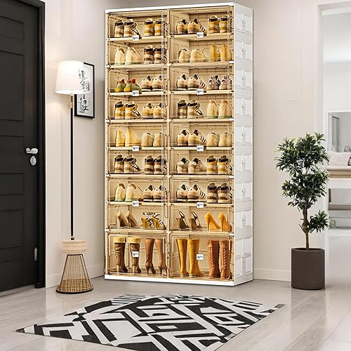 Miniatura 2 de 36 pares de gabinetes de almacenamiento de zapatos de instalación rápida de 3 pasos, caja de zapatos de plástico con puerta magnética transparente
