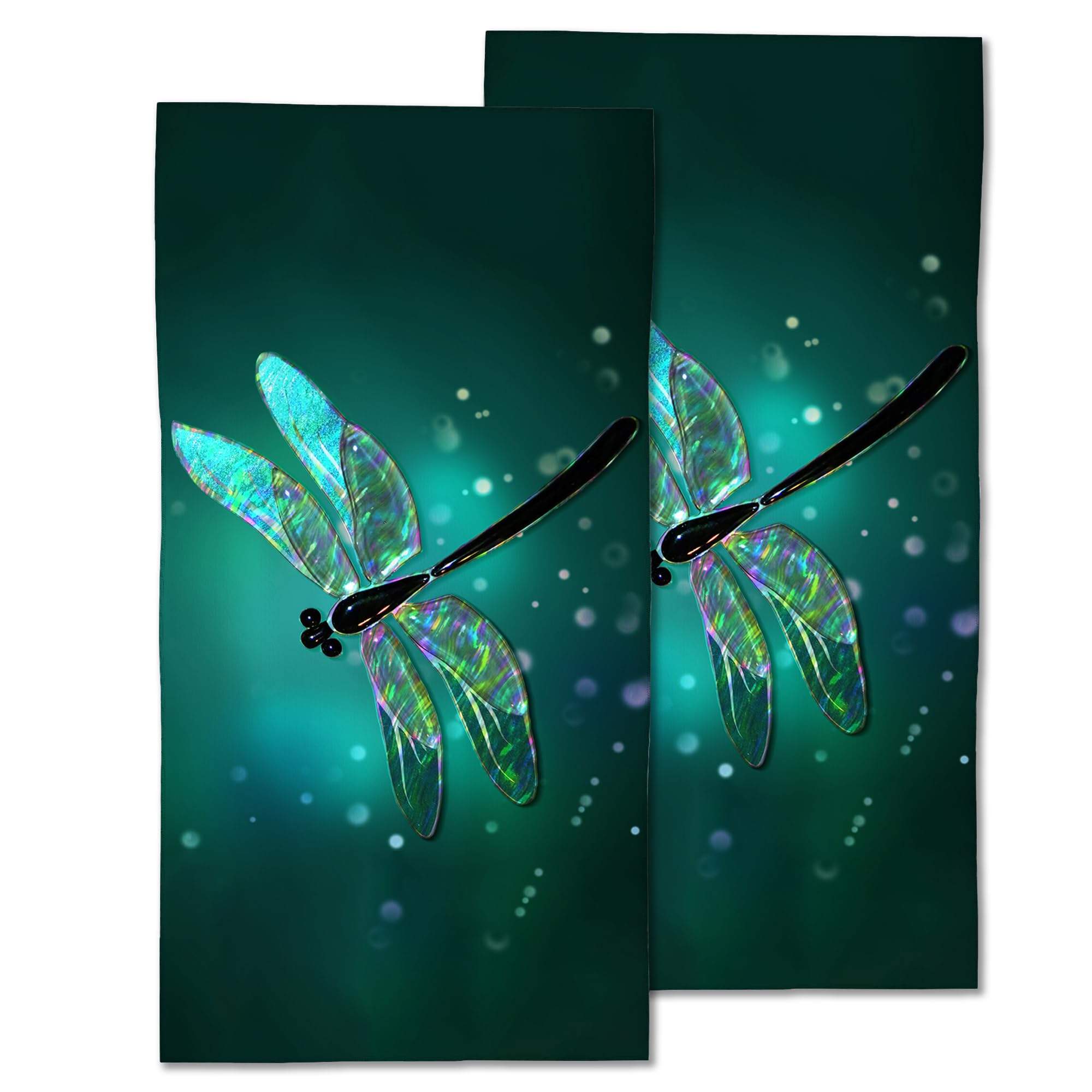 CXULIN Dragonfly Hand Towels Set of 2,Fantasy Green Dragonfly Soft Fingertip Bath Towel Small Face Washcloths Decor Kitchen Towel for Hotel Spa Gym