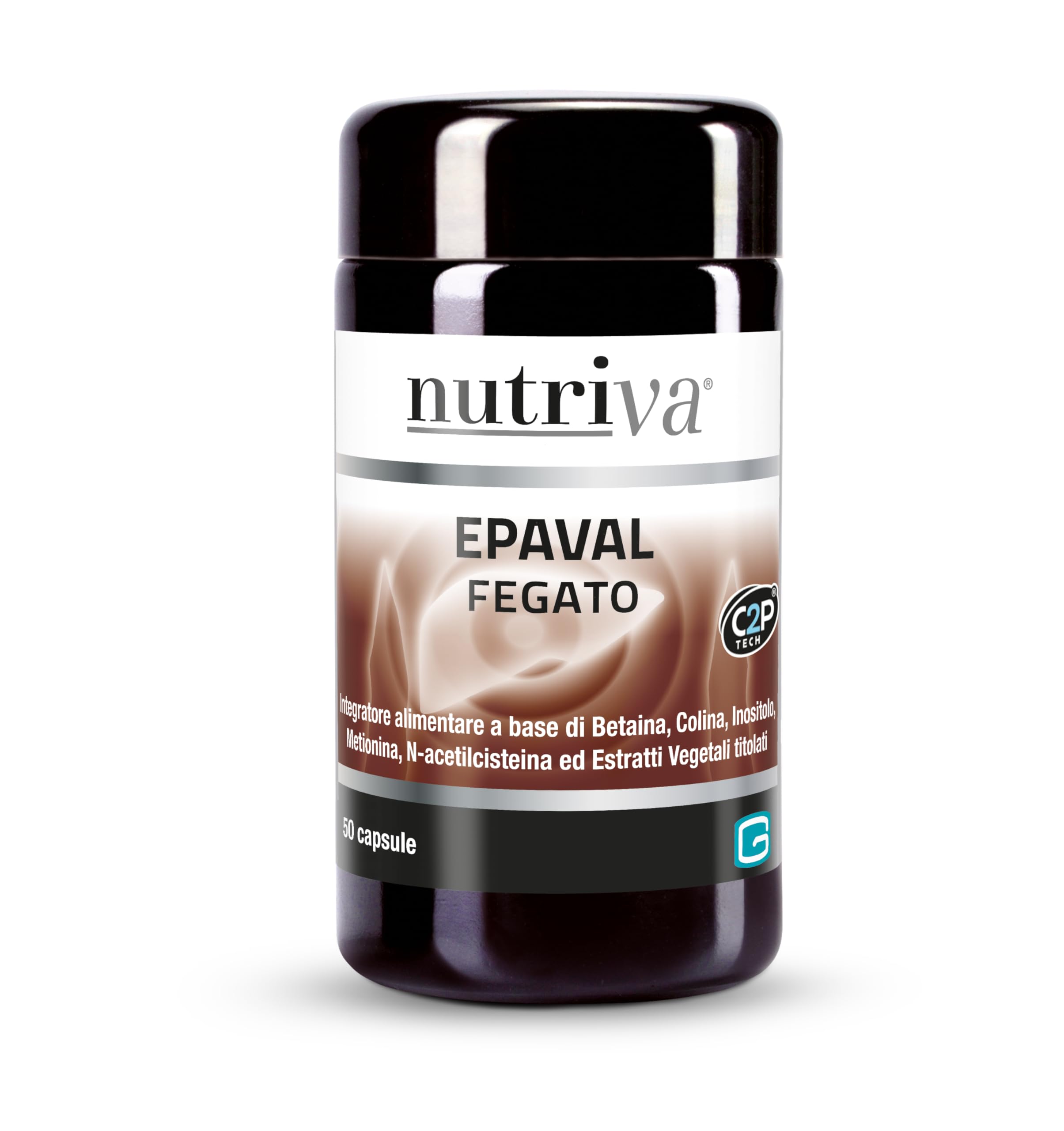 NUTRIVA Epaval, Integratore alimentare con Betaina, Colina, Inositolo, Metionina, N-acetilcisteina ed estratti vegetali. Utile al fegato e per digestione. 50 capsule