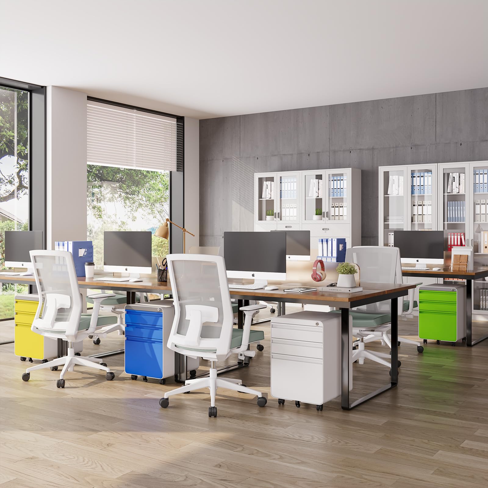 Dripex Caisson de Bureau à Roulette 3 Tiroirs, Meuble Dossier Suspendu, Caisson Métal Verrouillable 40 x 45 x 60 cm - Bleu Mate