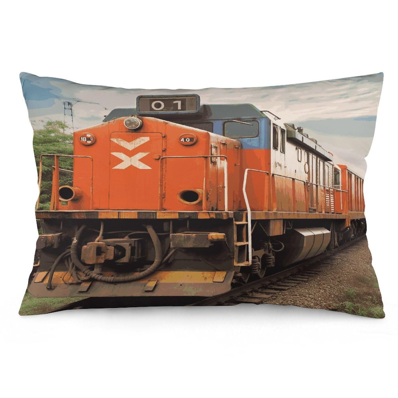 Train Throw Pillow Covers with Silent Zipper Polyester Pillow Protectors Removable Pillow Cases Soft Pillowcase Cozy Pillow Sham Cushion Cover for Sofa Car Bed 12 "x20