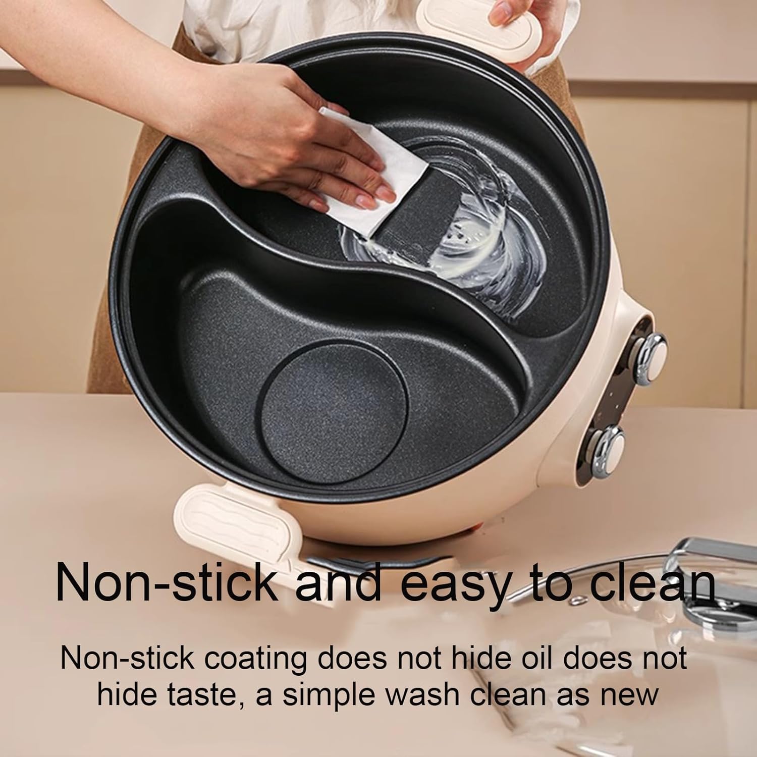 Electric Hot Pot, Non-Stick Shabu, with Detachable Divider, Independent Double Temperature Control, Perfect for Family and Friends Gatherings