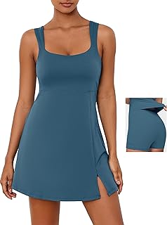 Vestido de tenis para mujer, vestido de entrenamiento de golf con sujetador integrado y bolsillos cortos, vestido deportivo con bolsillos ajustables