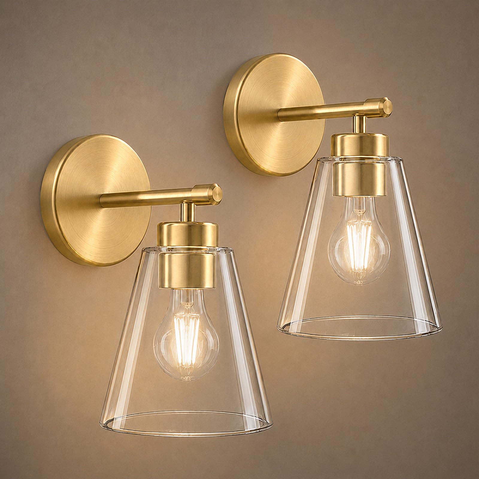 Hamilyeah Set di 2 applique da parete dorate, lampade da parete per bagno, moderne lampade industriali da parete per interni, lampade da parete in ottone per camera da letto, soggiorno, cucina, sopra