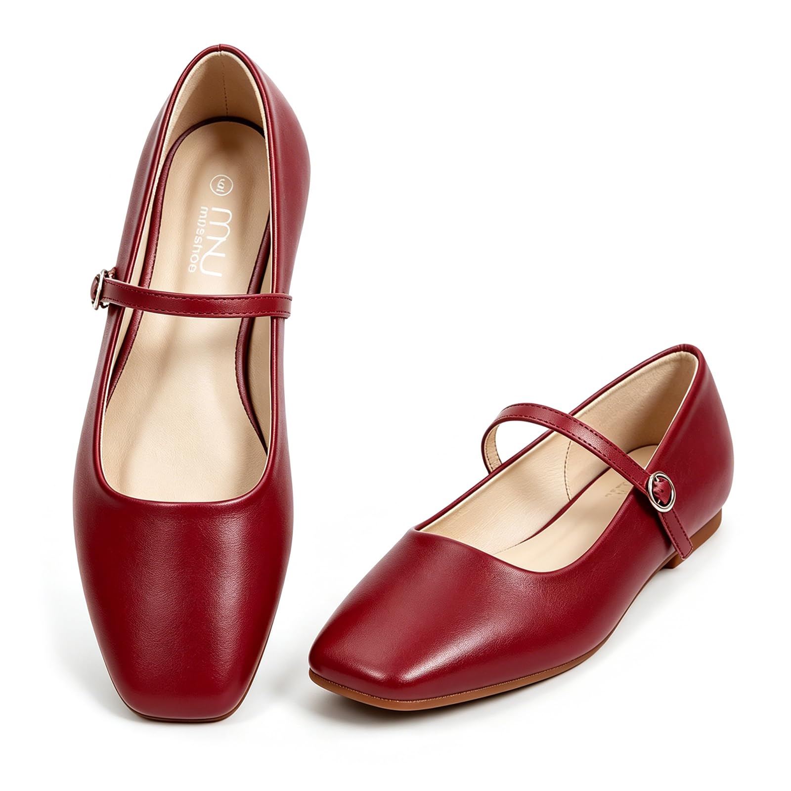 MUSSHOE Square Toe Mary Jane Flats for Women: Comfortable Non-Slip Dressy Business Casual Shoes with Adjustable Strap for Office Work