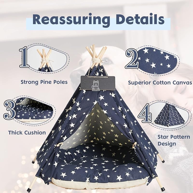 Nukdey Tipi Sátor Kutyáknak Macskáknak Mosható Párnával 50x50x60cm