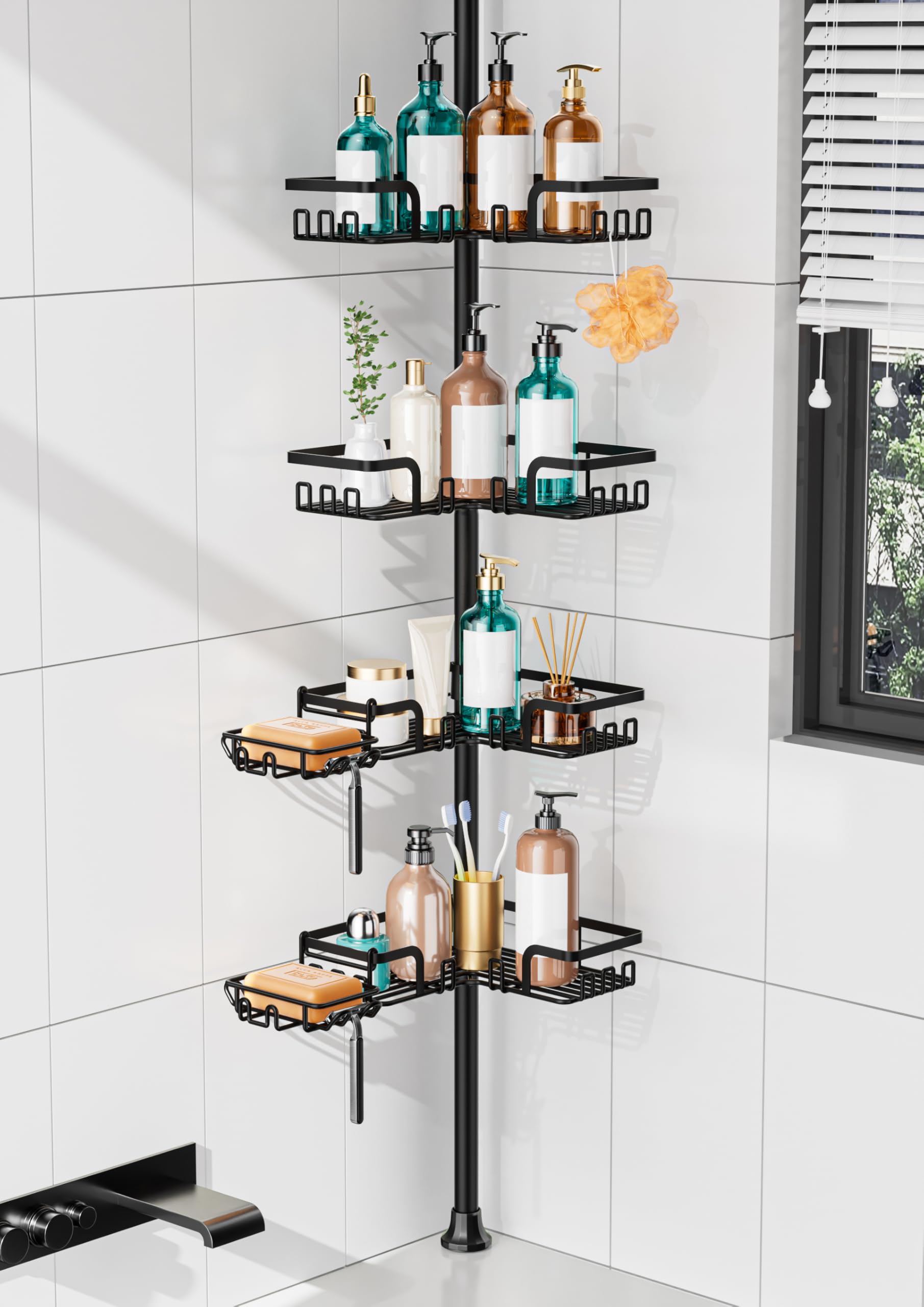KEGII Corner Shower Caddy Tension Pole, Stainless Steel Shower Organizer