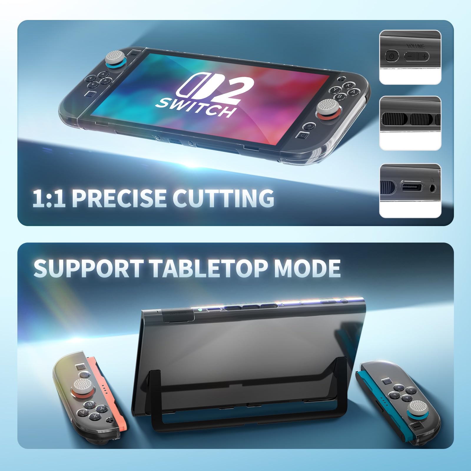 Tixlux Dockable Hülle für Nintendo Switch 2 (2025), Transparente PC Schutzhülle, Joy-Con Cover & 6 Daumengriffe, Stoßfest