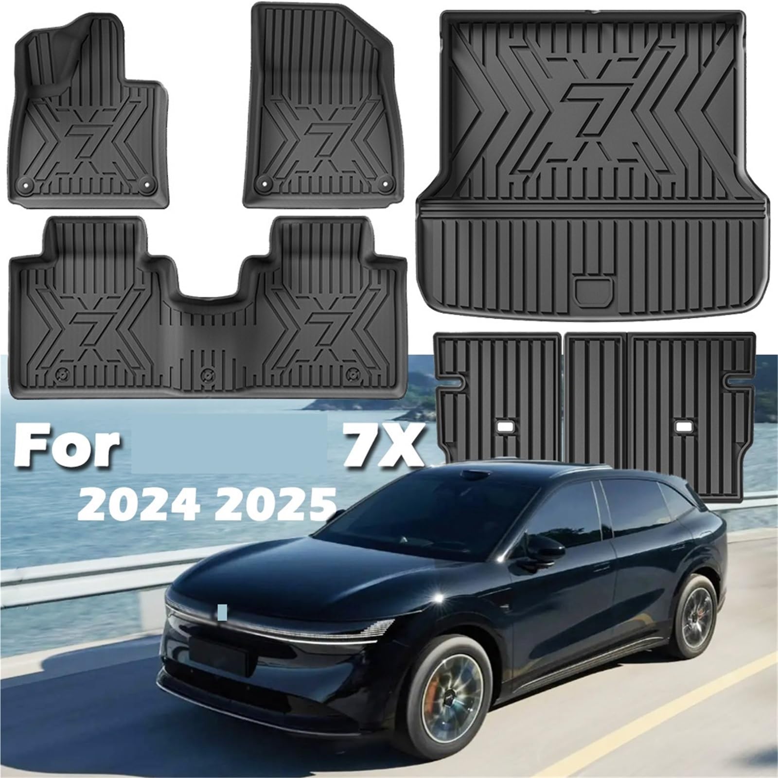 Car Floor Mats 5 Seats Compatible for Zeekr 7X 2024 2025 All-Weather Cargo Liner Trunk Pad TPE Waterproof — view 2