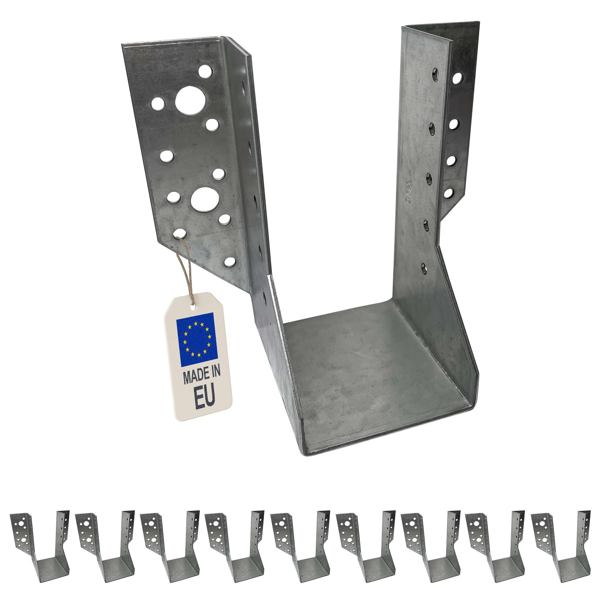 10 sabots de charpente à ailes extérieures - Connecteurs de poutres - Acier galvanisé - Larg 64 x Ht 130 mm - Fabriqué en Europe