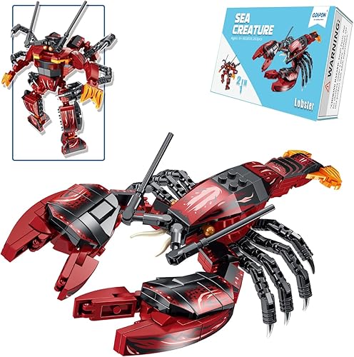 Juguete de construcción de criaturas marinas, juegos de bloques de construcción de animales oceánicos 2 en 1, figuras de langosta para niños y niñas