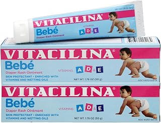 Vitacilina Bebe, Diaper Rash Ointment, Skin Protectant with Vitamins and Wetting oils, Protects Baby's Skin, 2-Pack of 1.76 Oz, 2 Boxes