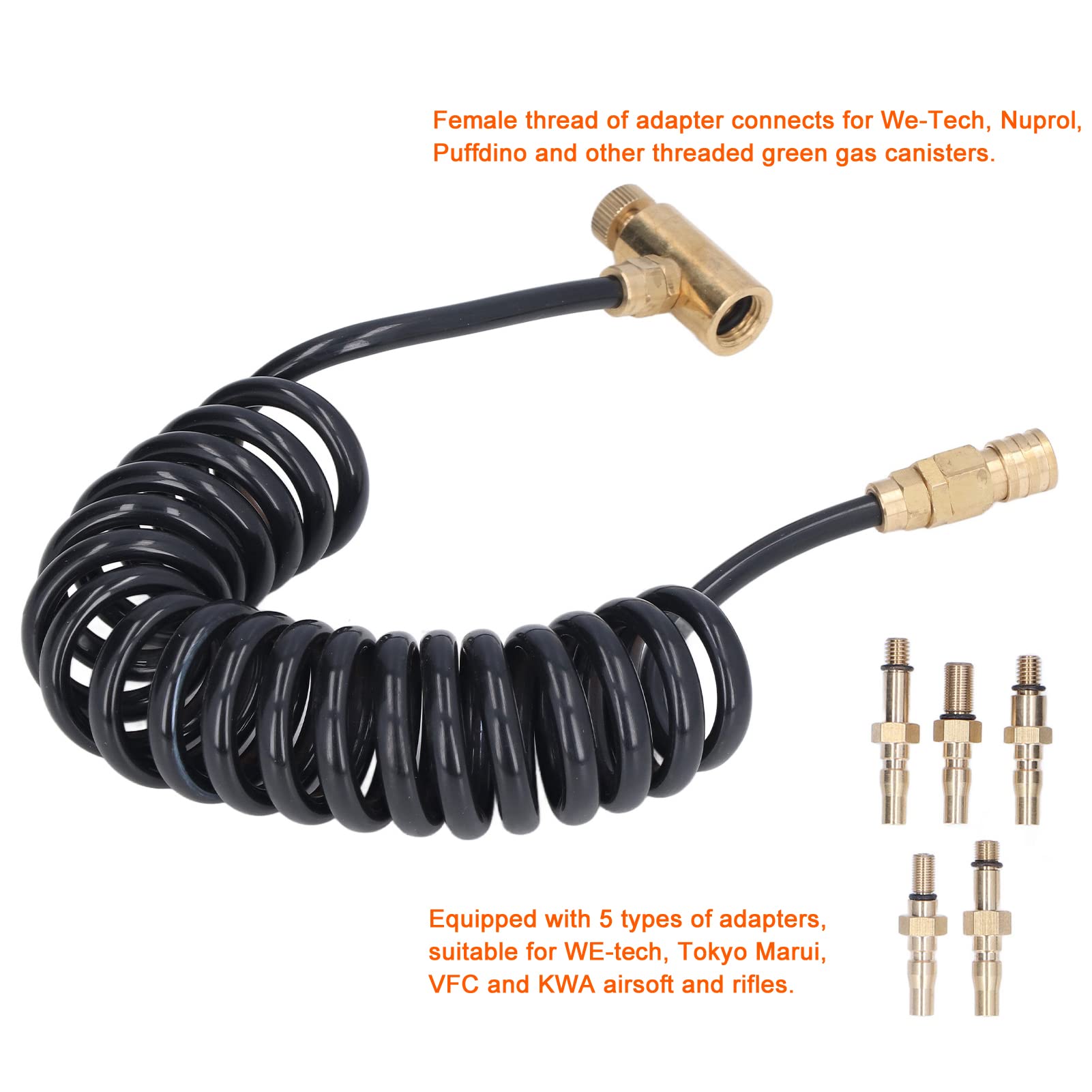 5 Pieds Ensemble de Tuyaux de Paintball, Tuyau Airsoft de 1,5 M Ligne de Tuyau de Bobine À Distance 5X Adaptateur de Déconnexion Rapide, pour Bidon de Bouteille de Gaz Vert We-Tech/Nuprol/Puffdino