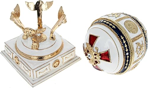 Miniatura 6 de BestPysanky Cruz Roja sobre esmalte blanco Royal Inspired Imperial Huevo de Pascua