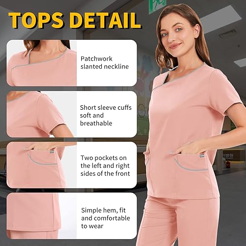 Miniatura 2 de niaahinn Conjuntos de uniforme médico para mujer, uniforme de enfermera, camiseta y pantalón deportivo, traje de trabajo de manga corta, diseño de
