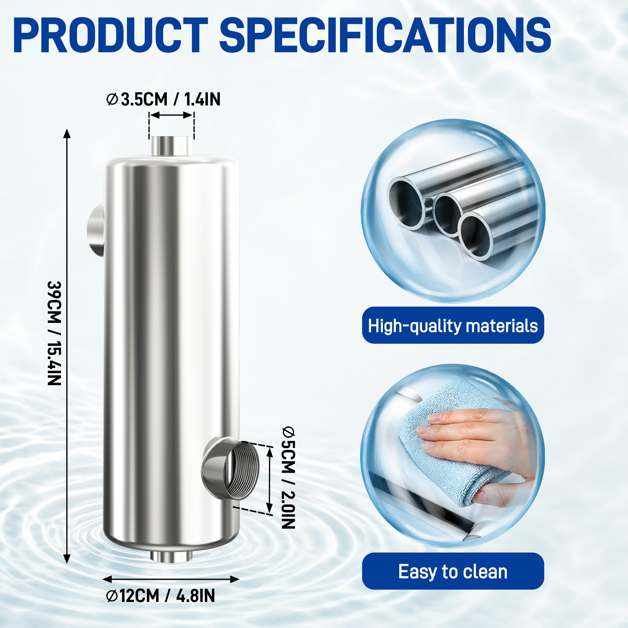 UISEBRT Scambiatore di calore per piscina in acciaio inox, 40 kW, 136000 BTU/h, a risparmio energetico, senza corrente, scambiatore di calore a controcorrente per piscina, spa, vasca idromassaggio e