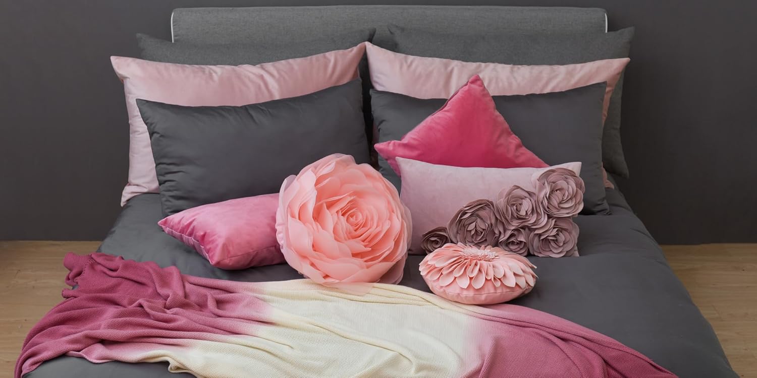 JWH Stereo Flower Throw Pillow Covers Aesthetic Decorative Floral Accent Pillow Cases Round Rose Cushion Handmade Pillowcase for Sofa Couch Living Room Bed 12 Inch Pink - Image 8