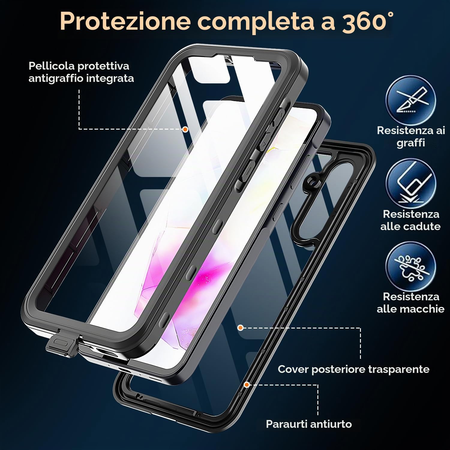 AICase Custodia Samsung Galaxy A35 Impermeabile Trasparente Proteggi Schermo Integrato Resistente alla Neve, alla Polvere, agli Urti, Certificato IP68 Protezione Completa del Corpo Subacqueo