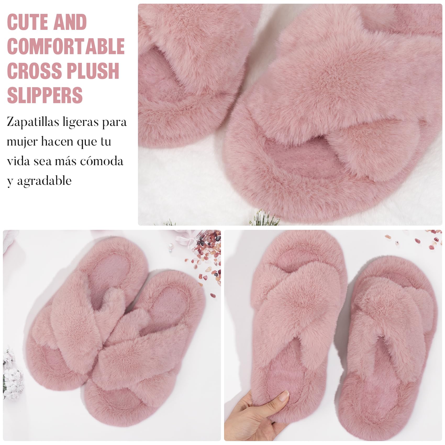 Wostock Pantofole Peluche Donna,Ciabatte Donna Pelose Comode Invernali Moda Slippers