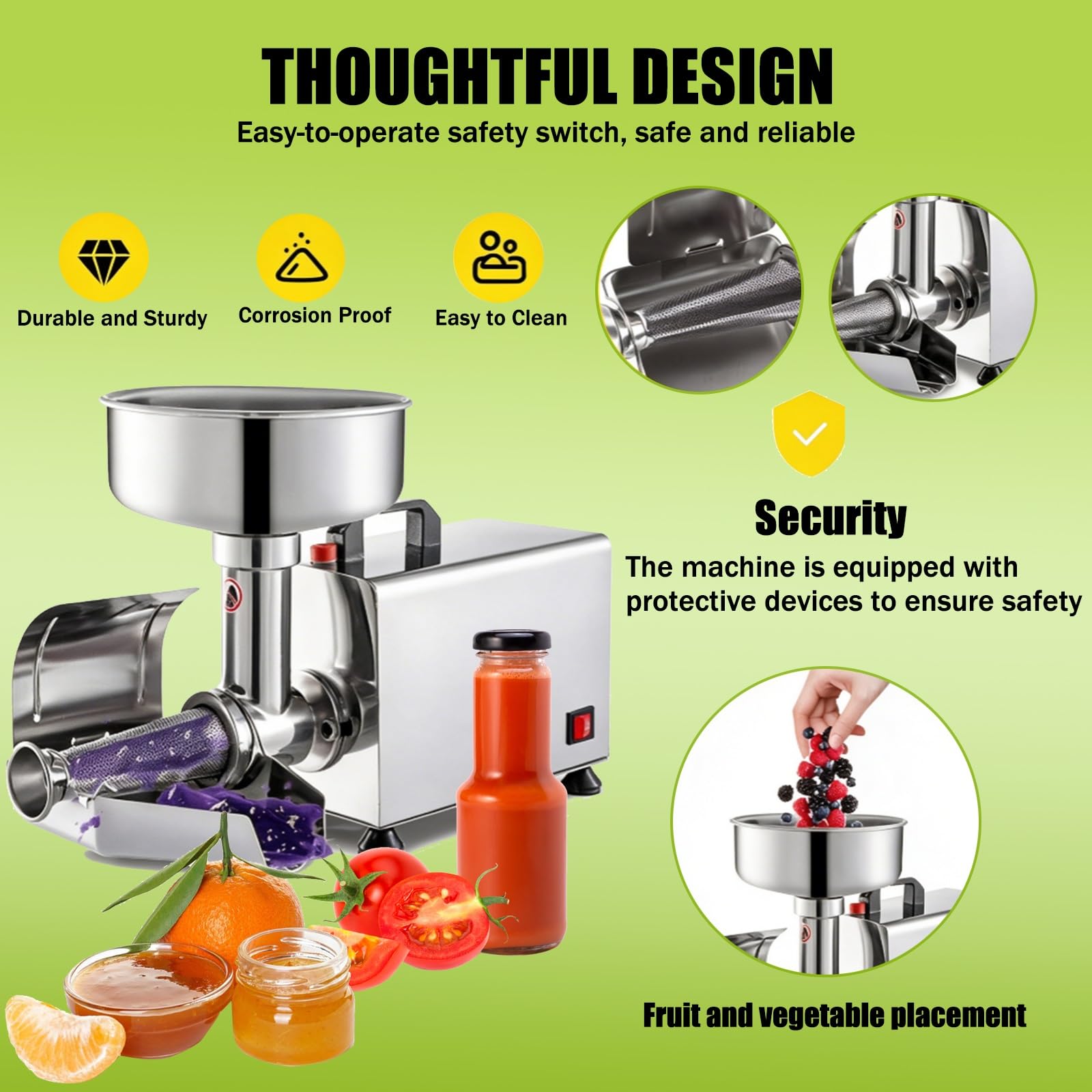 Macchina per colino per pomodoro, colino elettrico in acciaio inox | Per alimenti e salse, pressa per frutta per inscatolare passate di pomodoro, salse e altro ancora